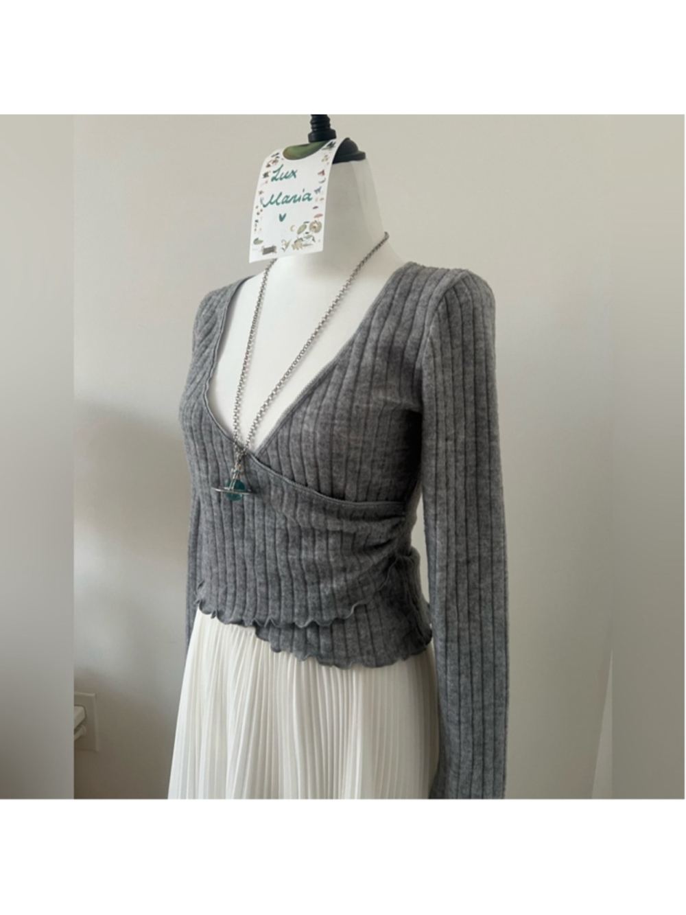 Urban Outfitters Gray Textured Wrap Long Sleeve Top S-M